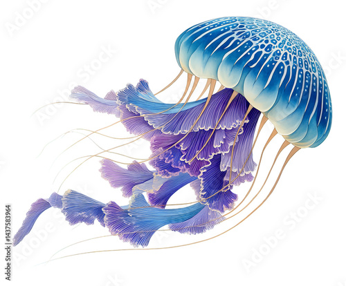 A stunning illustration of a jellyfish showcasing vibrant blue and purple colors with flowing tentacles, perfect for ocean-themed designs.
