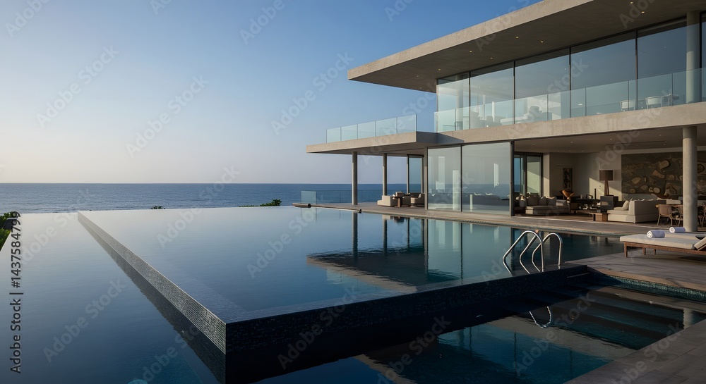 Fototapeta premium Luxury Oceanfront Villa with Infinity Pool Modern Architectural Design