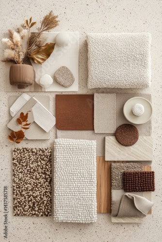 Interior design mood board  Neutral color palette samples