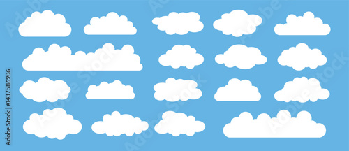 white cloud and blue sky vector set. cartoon clouds in flat design