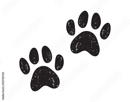 Dog paw or cat paw print textured silhouette icon doodle hand drawn. Dog paw or cat paw footprint drawing clipart symbol
