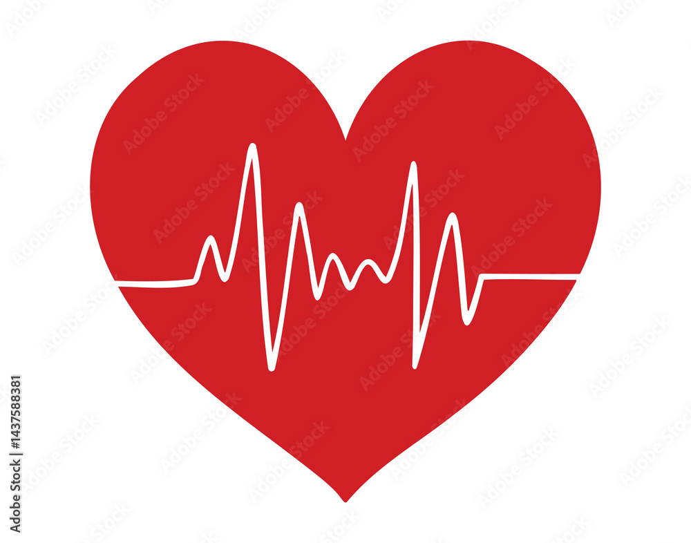 red heart for logo cardiogram line icon doodle hand drawn. Outline drawing pulse red heart for logo cardiogram line icon doodle hand drawn. Outline drawing pulse