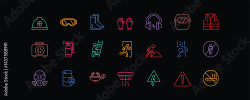 Set of icons for Work Safety. Editable stroke. Vector illustration