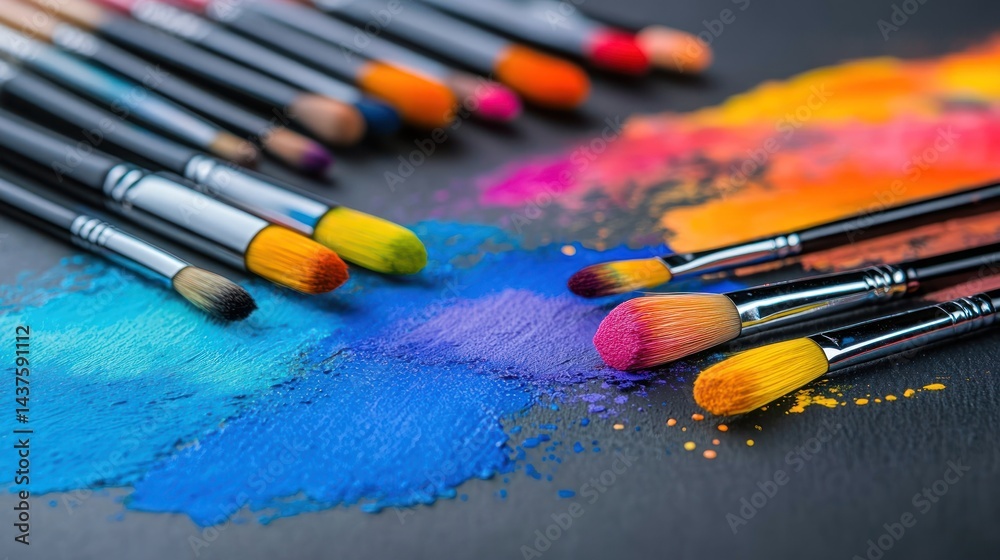 Obraz premium Vibrant Hues: A Symphony of Paintbrushes and Colors