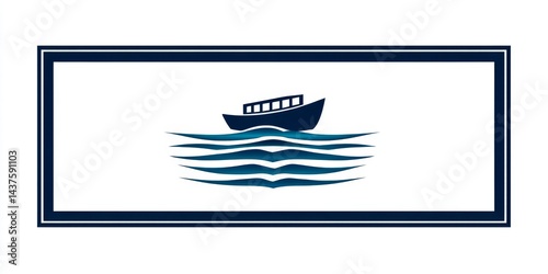 Passenger ferry boat sailing on calm blue sea inside rectangular frame