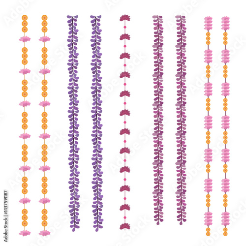 Traditional indian garland marigold toran floral vector wedding and festival decoration, Diwali decoration Toran border on transparent background PNG image