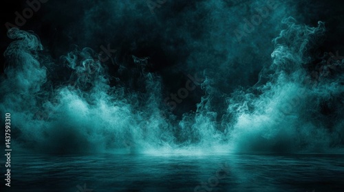 Abstract turquoise fumes dance on the surface of Water, Fantasy Theme