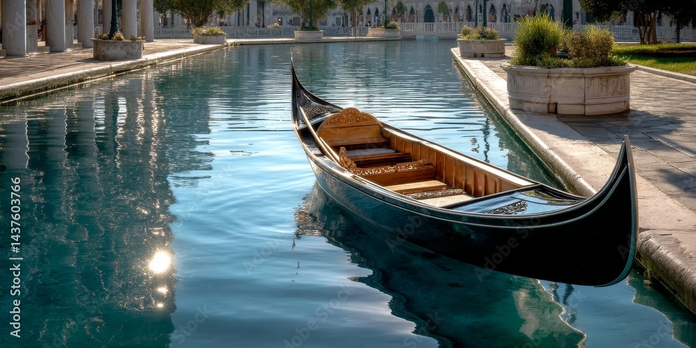 Luxurious gondola reflecting in the calm waters of the venetian macao canal Luxurious gondola reflecting in the calm waters of the venetian macao canal