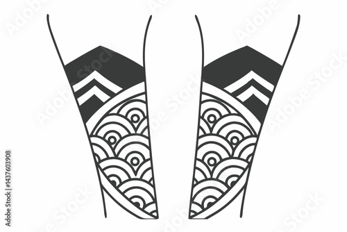 Tattoo Design Concept with Geometric and Wave Patterns on Legs | Abstract Body Art Illustration for Piercing and Tattoo Parlors, Fashion Design