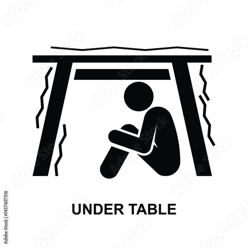 Under table icon. Protect yourself the earthquake isolated on background vector illustration.