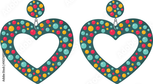 Cute heart-shaped earrings isolated on white background. Female colorful accessories	