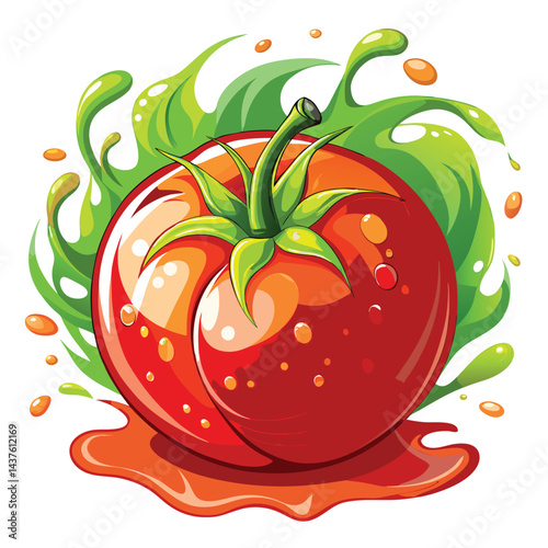 Vibrant tomato with juice splashes