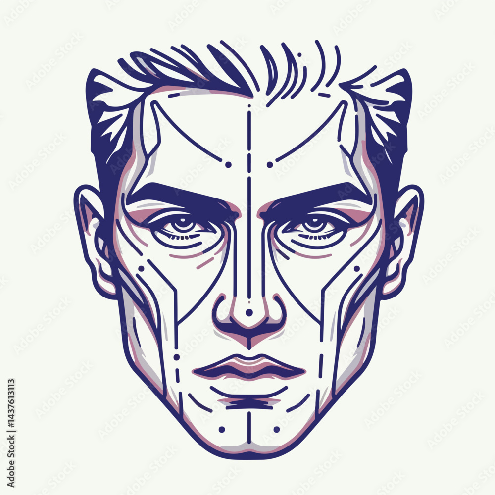 Intriguing Line Art of a Face: A detailed line art illustration of a handsome male face, with a strong jawline and stylized facial features. Intriguing Line Art of a Face: A detailed line art illustration of a handsome male face, with a strong jawline and stylized facial features.