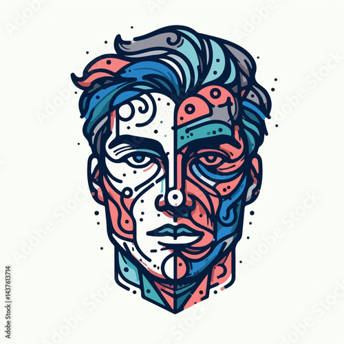 Artistic Human Portrait: A contemporary illustration showcasing a stylized human portrait with an eye-catching blend of shapes and colors.