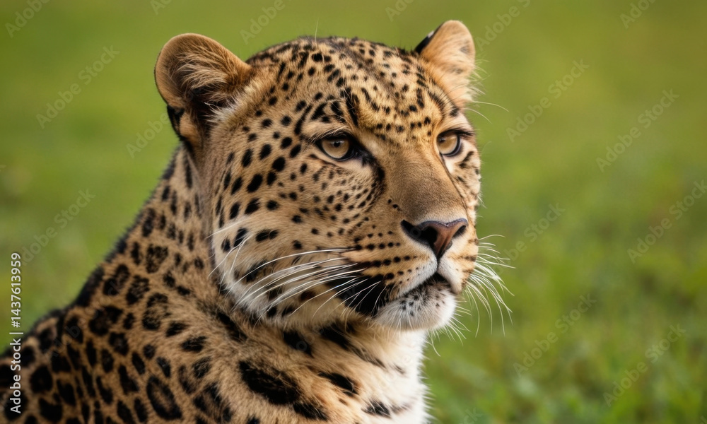 Close-up shot of a leopard's face in a grassy field Close-up shot of a leopard's face in a grassy field