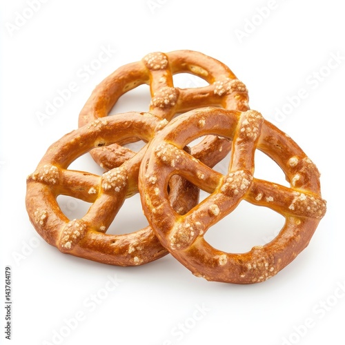 Delicious crunchy baked pretzels, a salty or sweet snack isolated on a white background