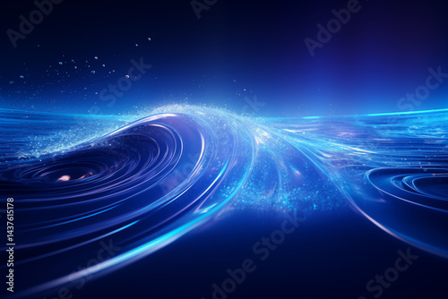 A sleek, futuristic vortex made of digital neon-blue water streams, resembling a high-tech