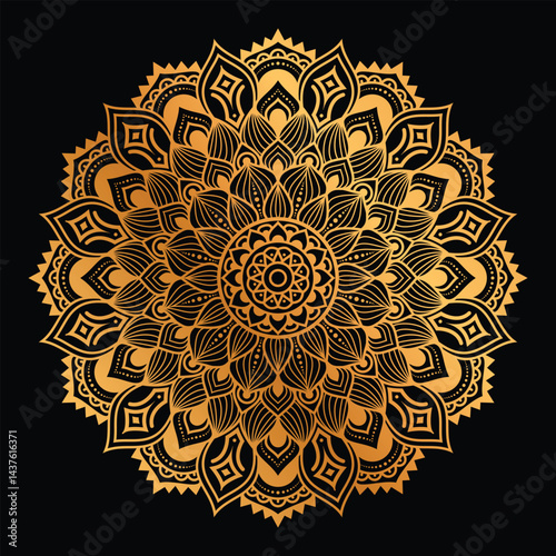 luxury ornamental mandala design background in gold color