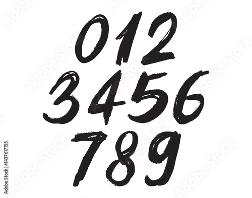 calligraphic acrylic, brush or ink numbers set. 1, 2, 3 for your design, grunge lettering on a black background