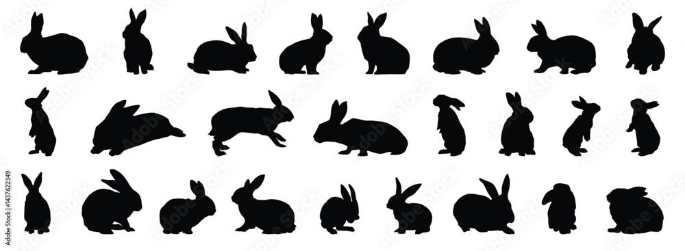 Obraz premium rabbit or bunny silhouette set. rabbit isolated farm animal realistic silhouette icon vector collection