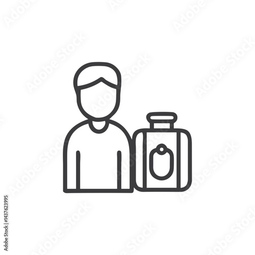 Traveler with suitcase icon for travel booking sites, business trip apps, tourism platforms, hotel reservation services, airport navigation tools and luggage brand websites