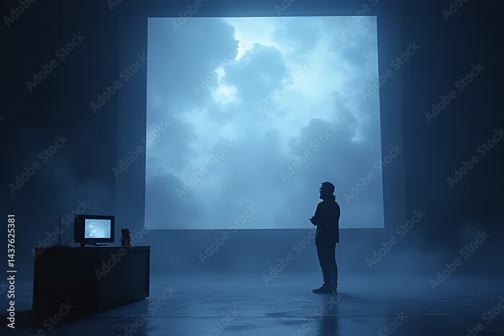 Fototapeta premium Mysterious artistic installation showcasing clouds gallery space digital art ambient environment