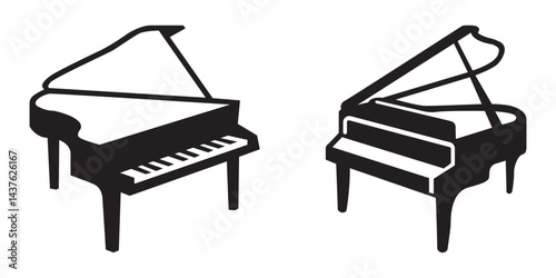 Vector illustration of grand piano silhouettes