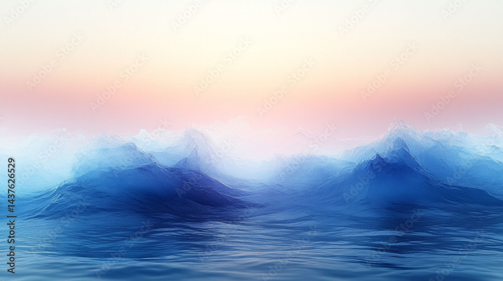 Naklejka premium Misty mountain range landscape at sunrise.