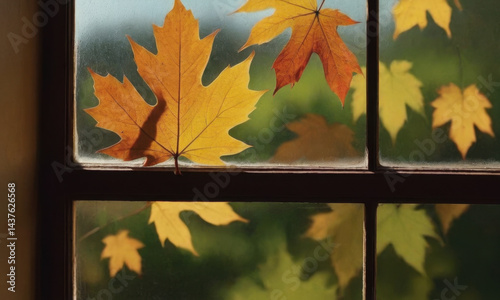 A close-up shot of a window with leaves and foliage