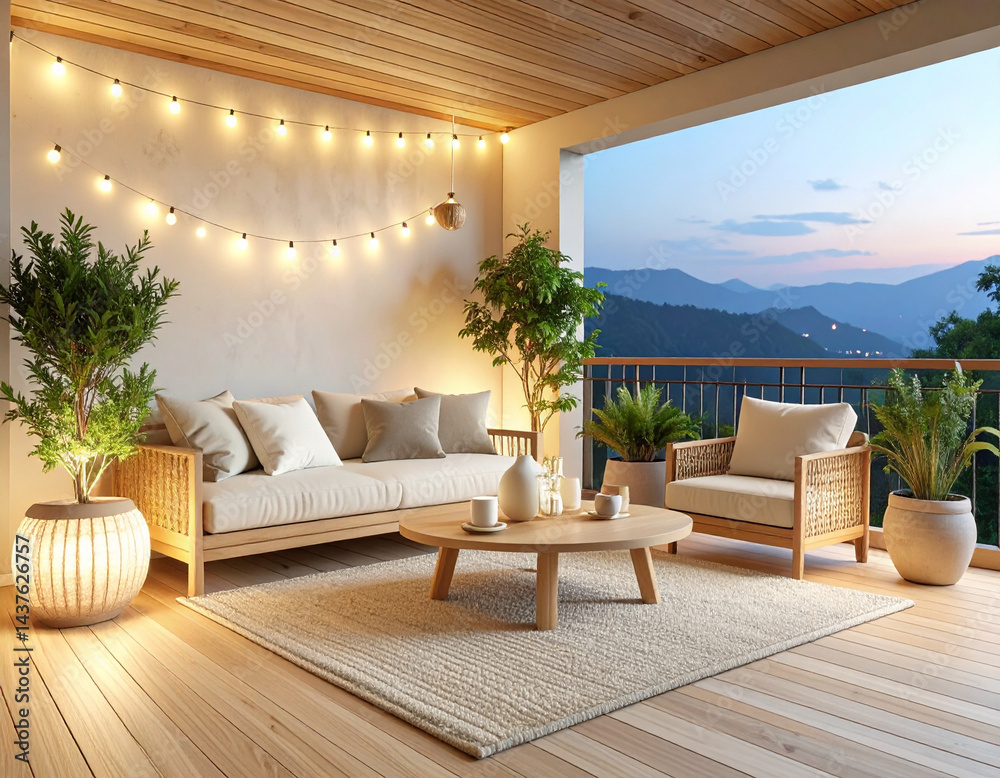 Fototapeta premium Japandi Style Balcony Minimalist Outdoor Space Photo