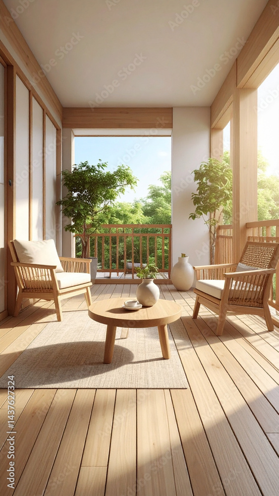 Fototapeta premium Japandi Style Balcony Minimalist Outdoor Space Photo
