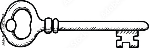 Vintage Key in Black and White: A classic, detailed sketch of an antique key, perfect for conveying themes of access, secrets, or historical significance.
