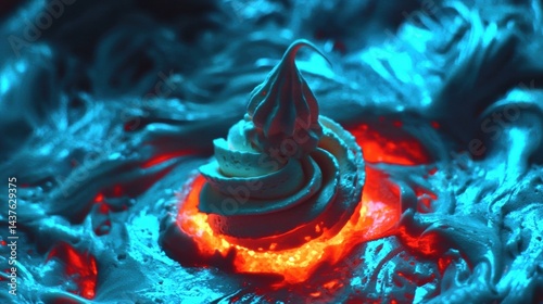 Whipped cream swirl with glowing center.