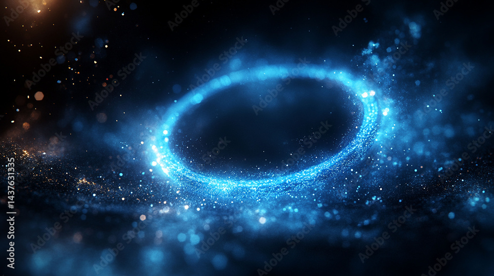 Fototapeta premium Abstract glowing blue ring in dark space.