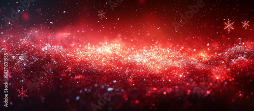 Abstract red winter background with snowflakes.