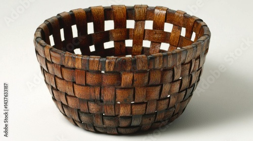 Handcrafted wooden bowl.  Weaved, intricate design.  rustic,  natural,  artisan,  vintage,  decorative.