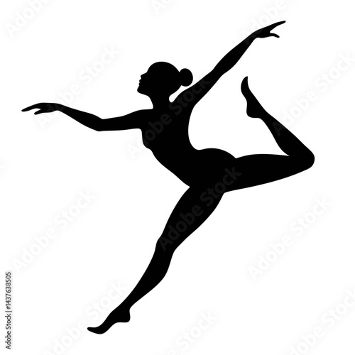 Black silhouette of a gymnast performing an elegant balance on the beam, symbolizing strength, flexibility, and precision, ideal for gymnastics, fitness, and athletic designs.