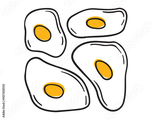 scrambled eggs cartoon trendy poster. Food, breakfast nutrition concept. scrambled eggs icon doodle hand drawn. Outline drawing line clipart symbol