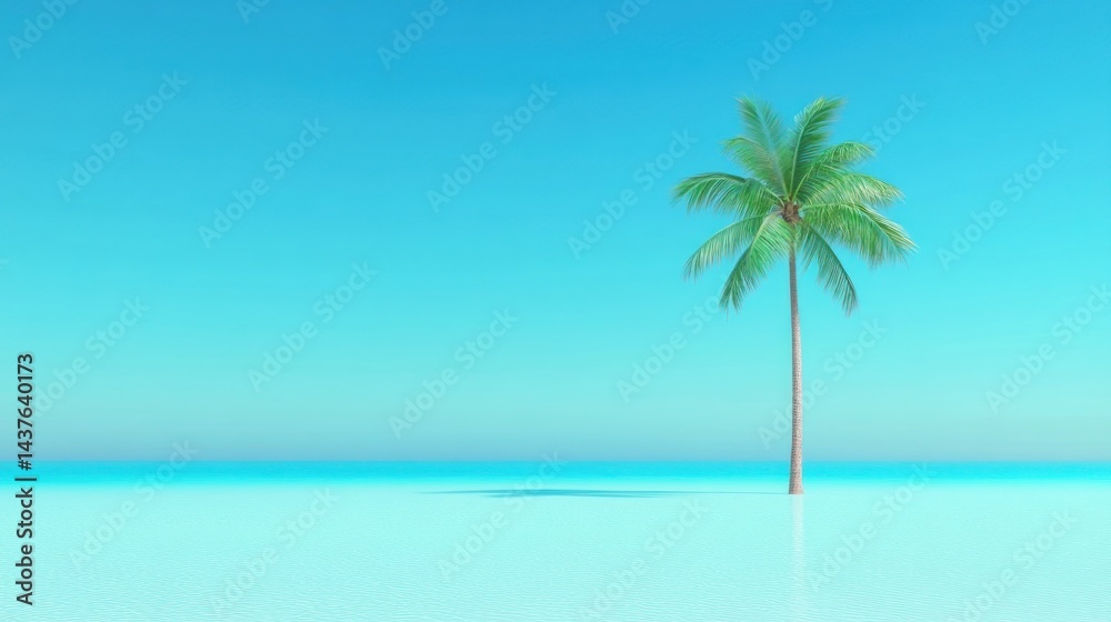 Fototapeta premium Serene Palm Tree Paradise: Minimalist Tropical Seascape