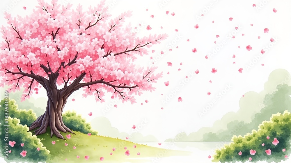 Fototapeta premium Petal Dance: The Ethereal Charm of Cherry Blossoms