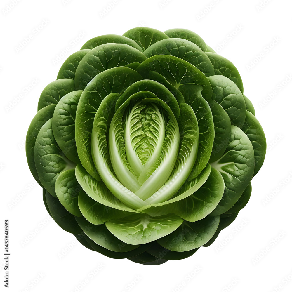 Fototapeta premium Fresh romaine lettuce head close up isolated on black background healthy food on transparent background