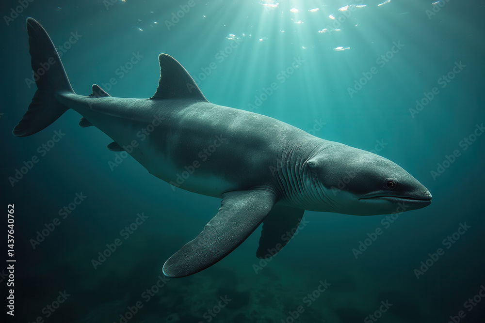 Naklejka premium Shark swimming in deep ocean waters