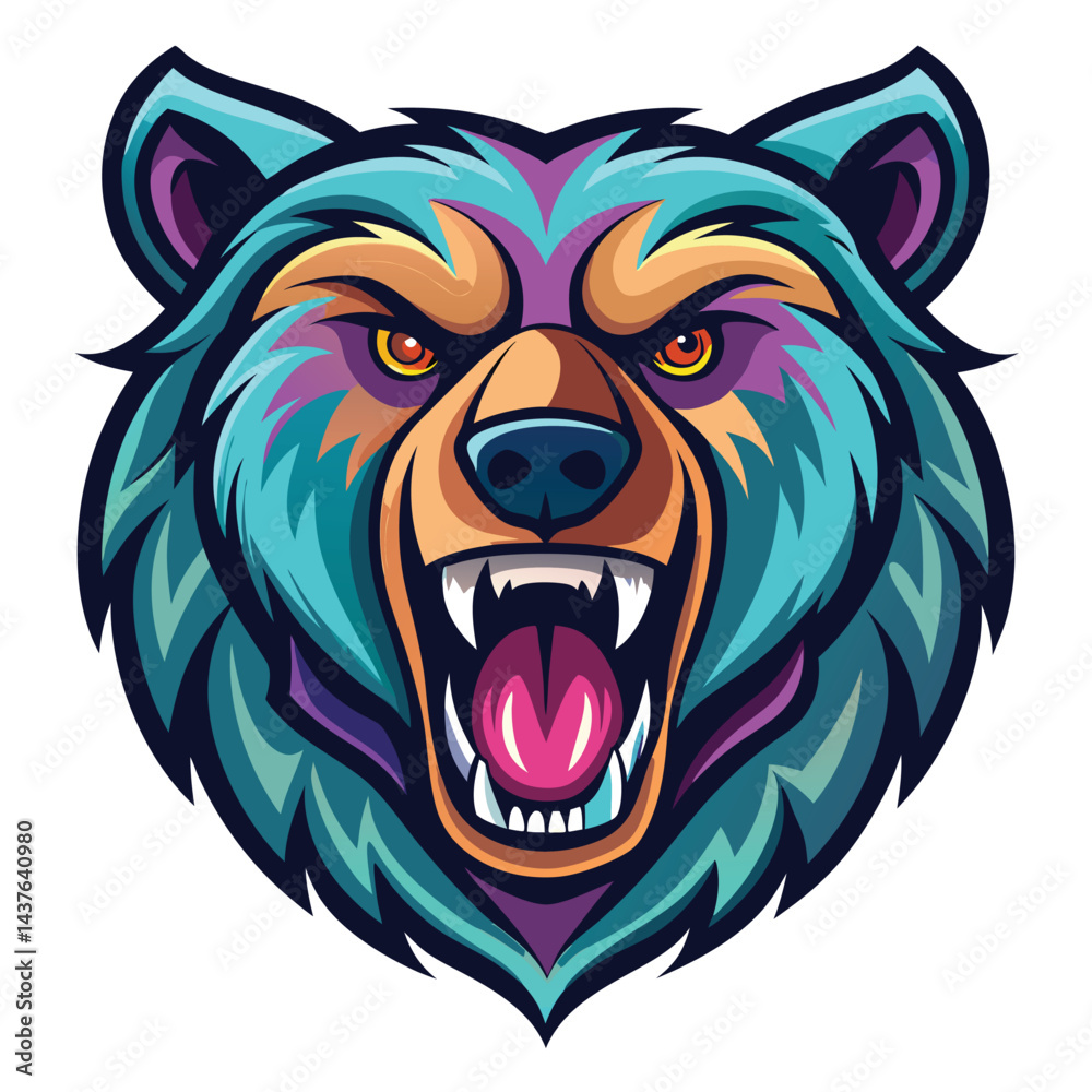 Fototapeta premium Vibrant, colorful bear head graphic