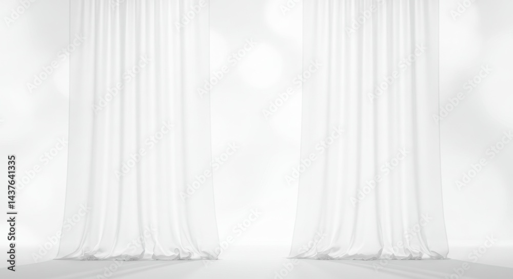 Minimalist white curtains framing a bright window in a clean and modern interior space design Minimalist white curtains framing a bright window in a clean and modern interior space design