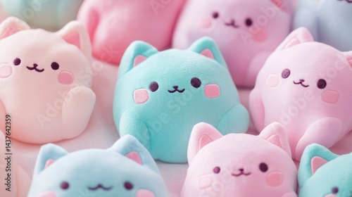 Playful pastel-colored plush animals, close-up view.