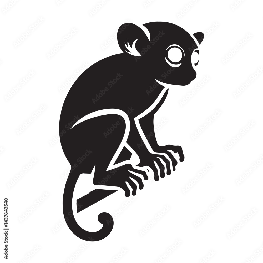 Obraz premium Dynamic tarsier silhouette vector for digital art, branding, and logo applications – tarsier silhouette – tarsier vector – tarsier illustration – silhouette of tarsier