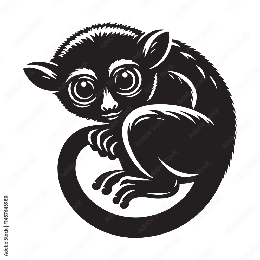 Obraz premium Simple tarsier silhouette vector ideal for modern logos, web designs, and branding – tarsier silhouette – tarsier vector – tarsier illustration – silhouette of tarsier