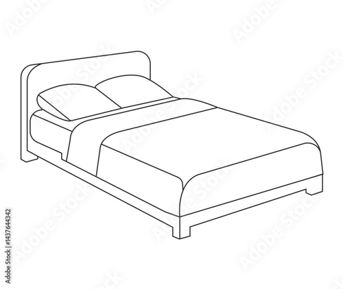A simple vector line art bed illustration featuring minimalist design, perfect for modern and cozy interiors.	
