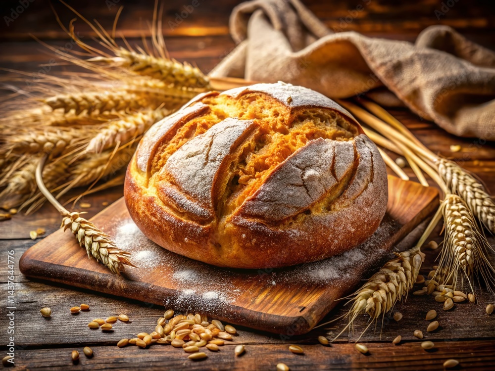 Rustic Artisan Bread Baking: Golden Crust, Wheat, & Flour