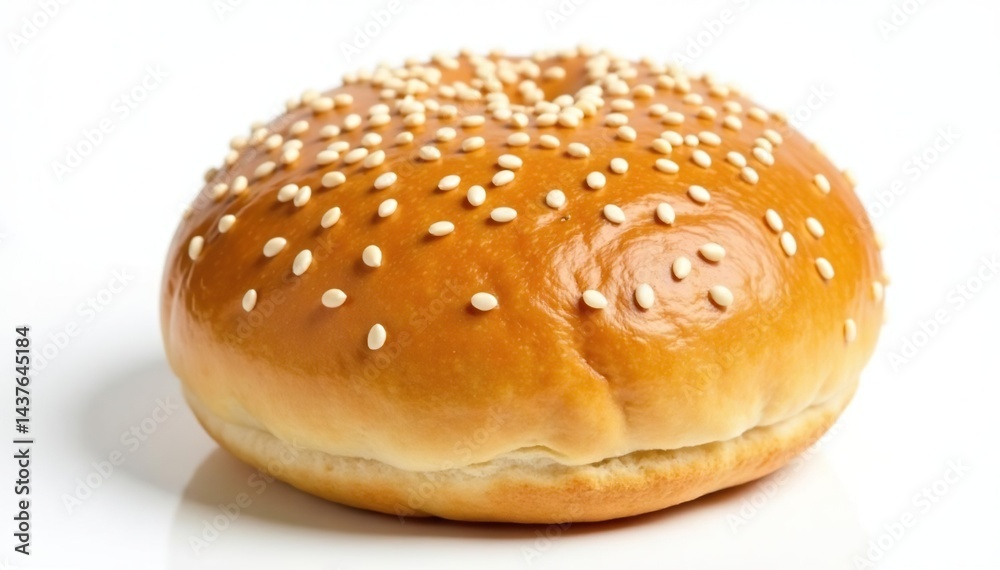 Sesame seed topped bun, light and airy, against pure white , seed, white Sesame seed topped bun, light and airy, against pure white , seed, white